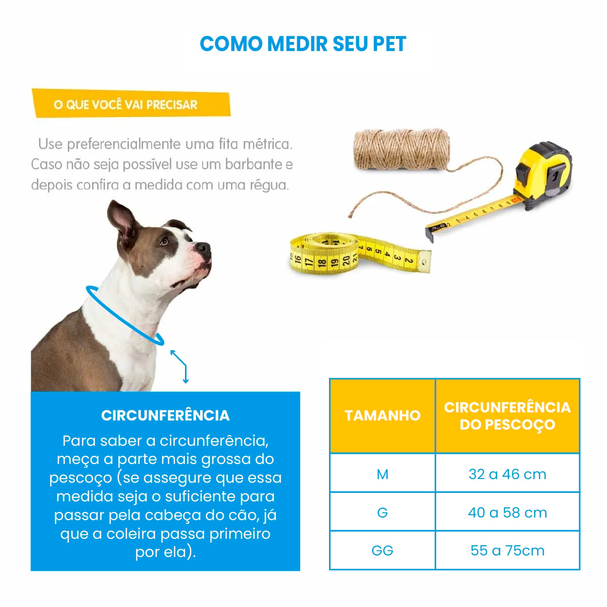 Tabela de medida para pet